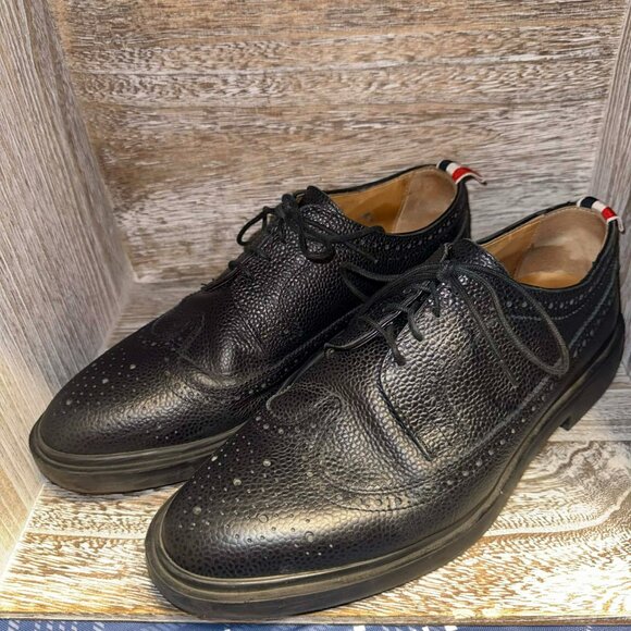 Thom Browne Pebble Leather Longwing Wingtip Oxford Brogues Rubber Sole - Picture 2 of 13